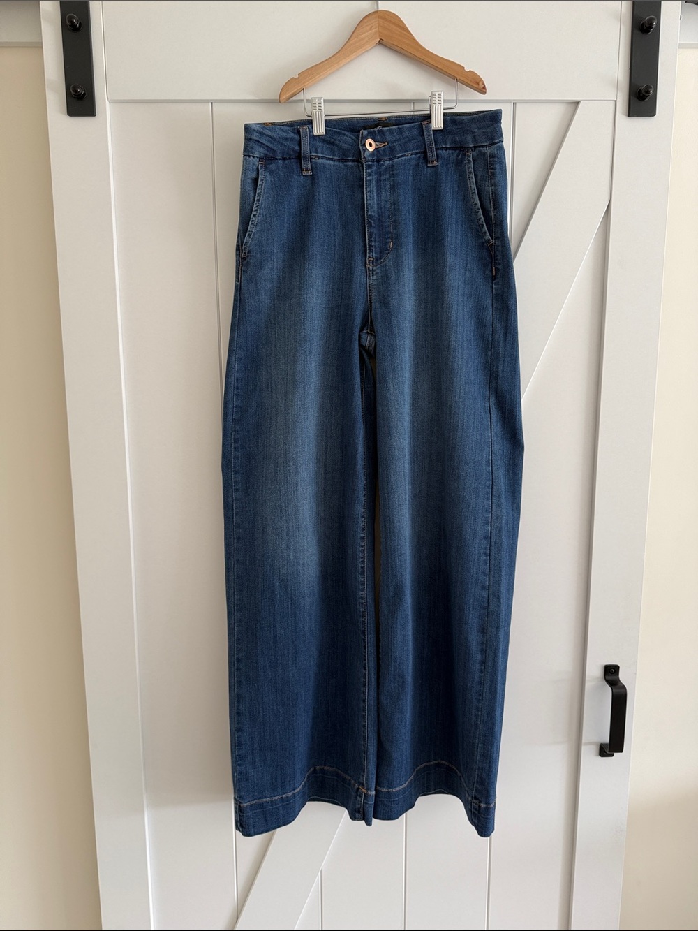 BCBGeneration Wide-Leg Flare Jeans in Dark Wash Stretch